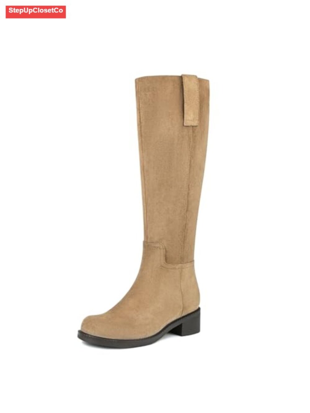 Women's Knee High Boots Low Heel Flat Suede Round Toe Side Zip Tall Boots
